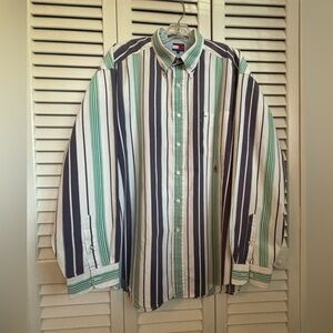 Tommy Hilfiger Green, Navy & White Striped Button-Down Shirt